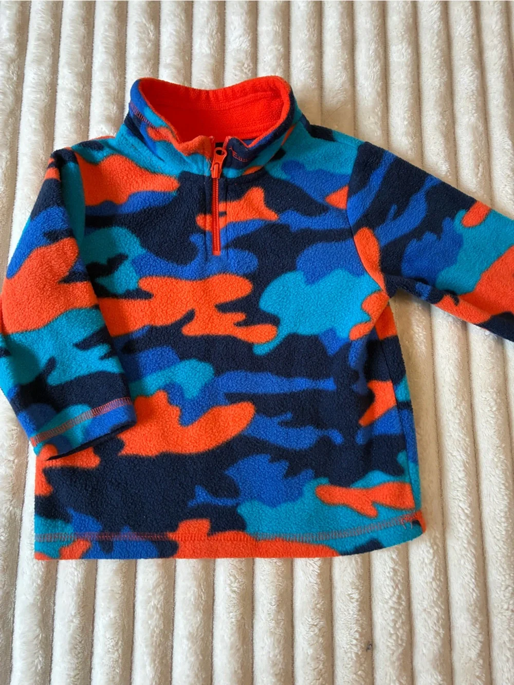 The Children's Place 18-24M Blue Orange Camo 3/4 Zip Fleece Pullover Toddler